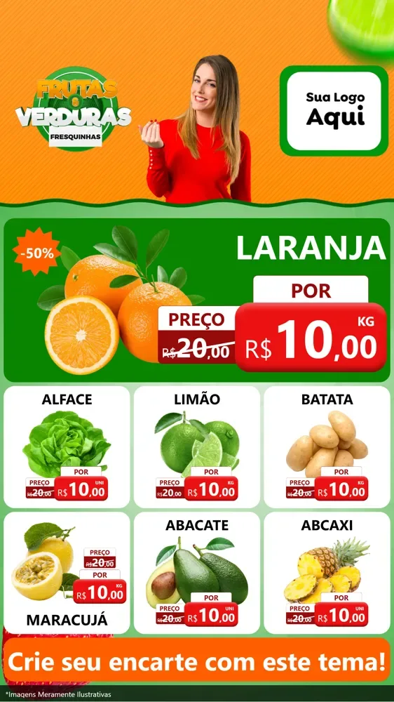 Modelo de Rede Social para Stories com o tema Frutas e Verduras para Hortifrúti