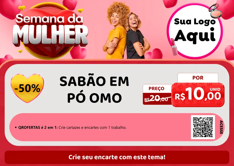 Modelo de Cartaz para Cartaz A4 Horizontal com o tema Semana da Mulher para Produtos de Limpeza