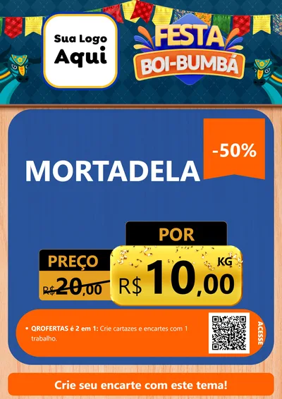 Modelo de Cartaz para Cartaz A4 Vertical com o tema Festa Boi Bumbá para Frios e Laticínios