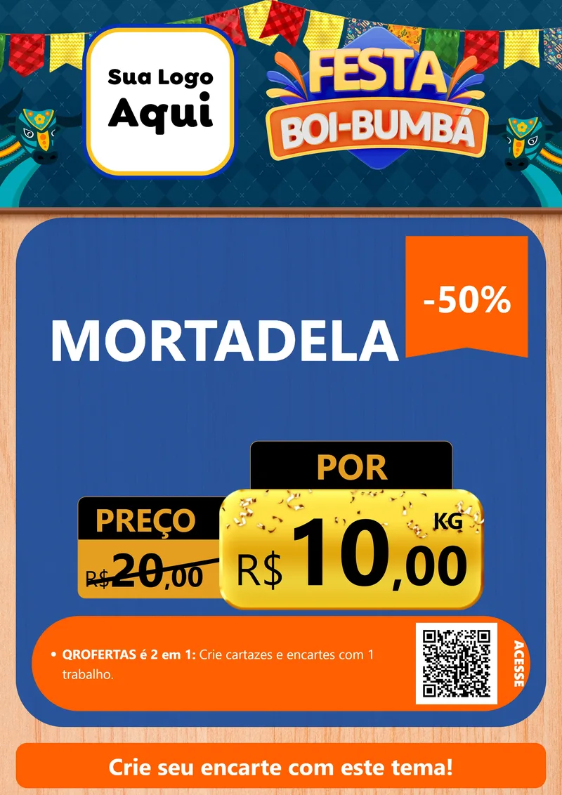 Modelo de Cartaz para Cartaz A4 Vertical com o tema Festa Boi Bumbá para Frios e Laticínios