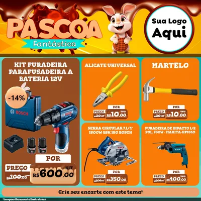 Modelo de Rede Social para Feed Facebook com o tema Páscoa Fantástica para Maquinas e Ferramentas