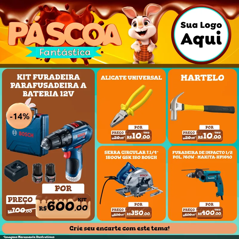 Modelo de Rede Social para Feed Facebook com o tema Páscoa Fantástica para Maquinas e Ferramentas