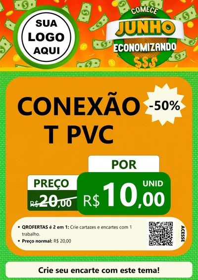 Modelo de Cartaz para Cartaz A4 Vertical com o tema Comece Junho Economizando para Tubos e conexões