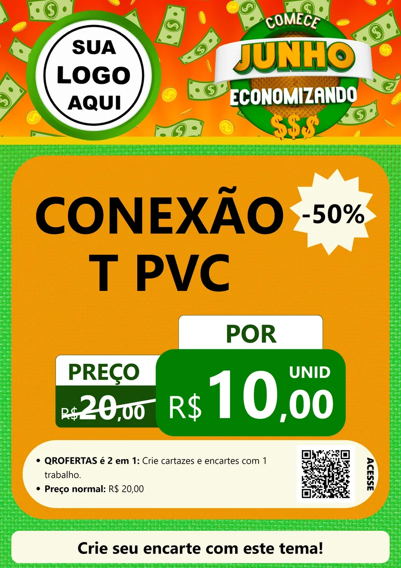 Modelo de Cartaz para Cartaz A4 Vertical com o tema Comece Junho Economizando para Tubos e conexões