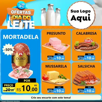 Modelo de Rede Social para Feed Facebook com o tema Ofertas Dia do Leite para Frios e Laticínios