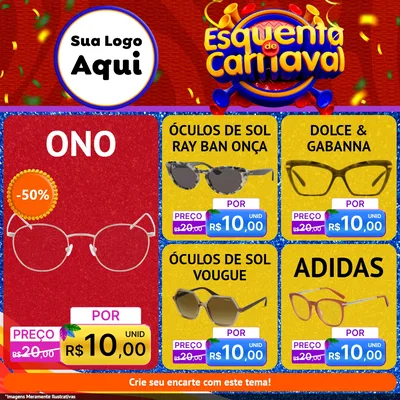Modelo de Rede Social para Feed Facebook com o tema Esquenta de Carnaval para Óticas