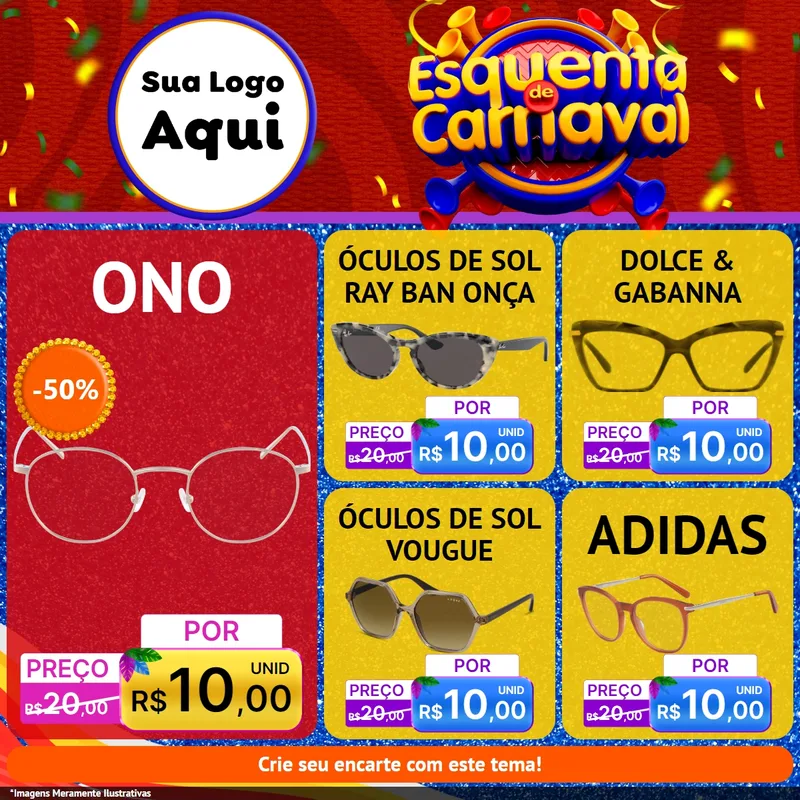 Modelo de Rede Social para Feed Facebook com o tema Esquenta de Carnaval para Óticas