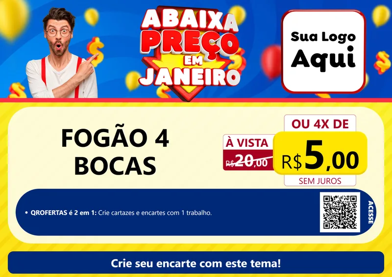 Modelo de Cartaz para Cartaz A4 Horizontal com o tema Abaixa Preço em Janeiro para Móveis e Eletro