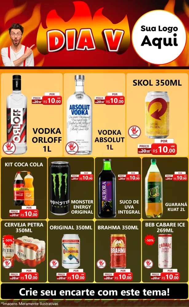 Modelo de Encarte para Encarte Grande com o tema Dia V para Distribuidora de bebidas