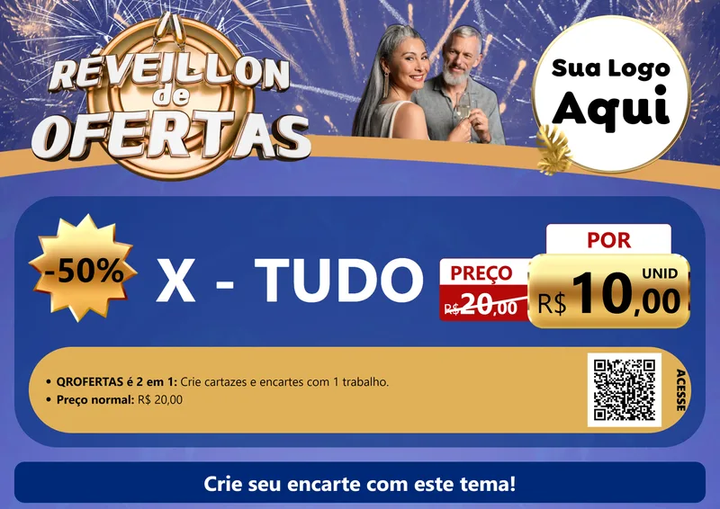 Modelo de Cartaz para Cartaz A4 Horizontal com o tema Réveillon de Ofertas para Hamburgueria
