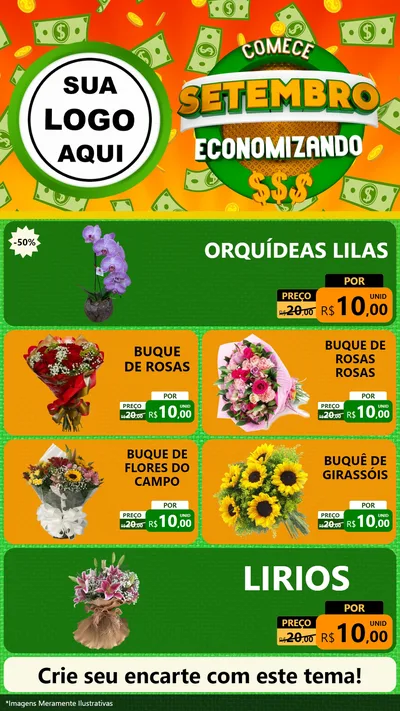 Modelo de TV para TV Vertical com o tema Comece Setembro Economizando para Floricultura e jardim
