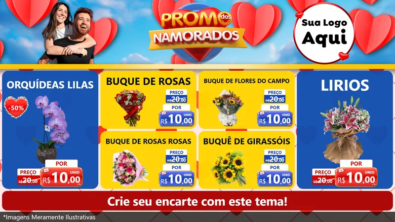 Modelo de TV para TV Horizontal com o tema Promo dos Namorados para Floricultura e jardim