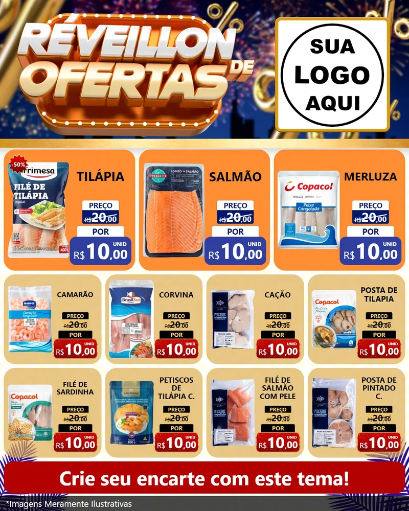 Modelo de Rede Social para Feed Instagram com o tema Réveillon de Ofertas para Peixaria