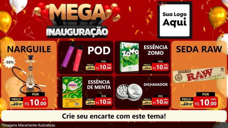 Modelo de TV para TV Horizontal com o tema Mega Inauguração para Tabacaria