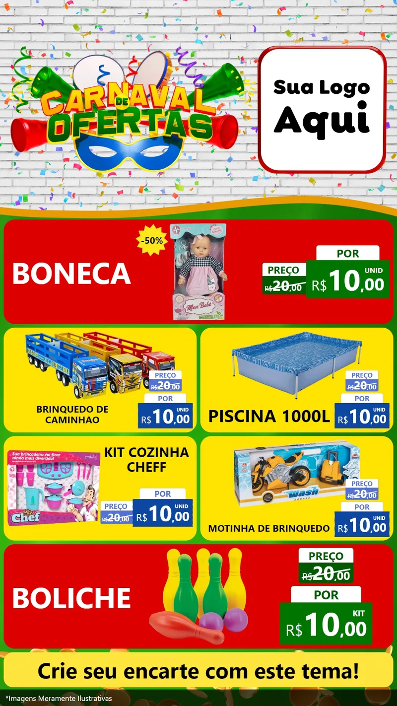 Modelo de TV para TV Vertical com o tema Carnaval de Ofertas para Brinquedos