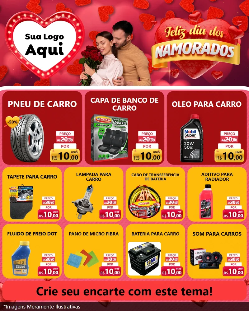 Modelo de Rede Social para Feed Instagram com o tema Feliz Dia Dos Namorados para Auto peças