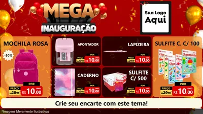 Modelo de TV para TV Horizontal com o tema Mega Inauguração para Papelaria