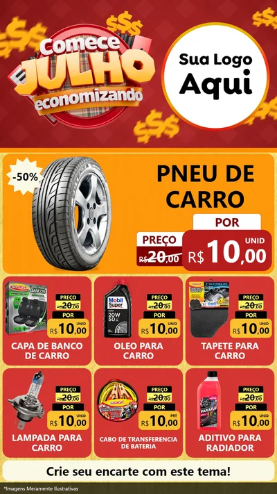 Modelo de Rede Social para Stories com o tema Comece Julho Economizando para Auto peças