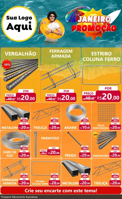 Modelo de Encarte para Encarte Grande com o tema Janeiro de Promoção para Ferragens