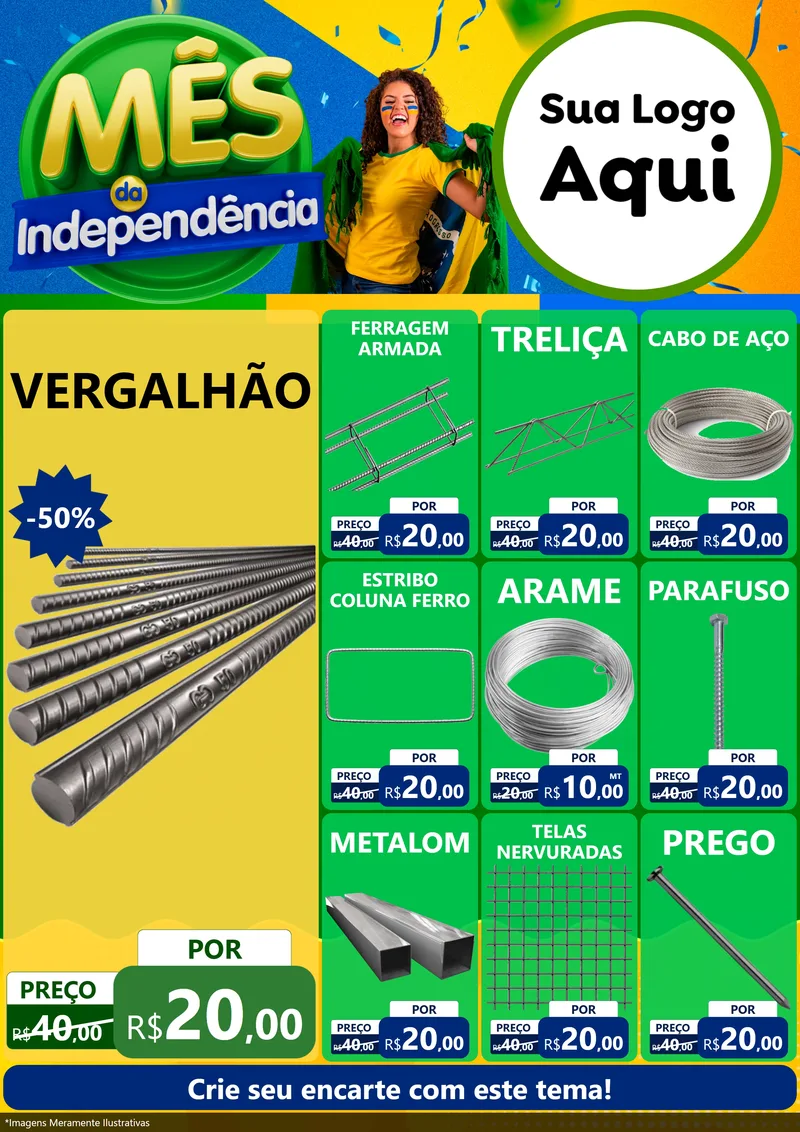 Modelo de Encarte para Encarte A4 Vertical com o tema Mês da Independência para Ferragens