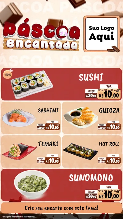 Modelo de TV para TV Vertical com o tema Páscoa Encantada para Comida japonesa