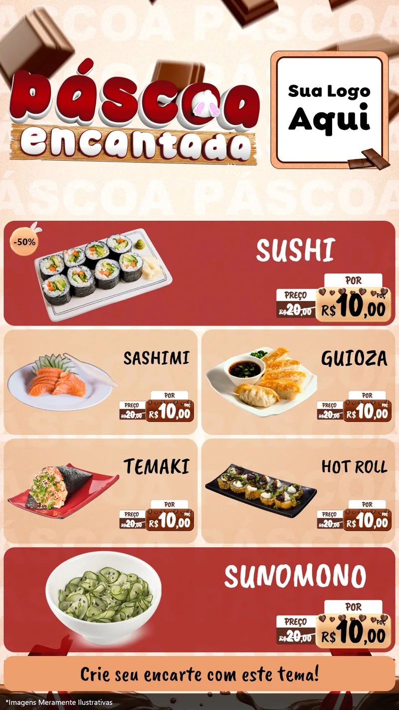 Modelo de TV para TV Vertical com o tema Páscoa Encantada para Comida japonesa