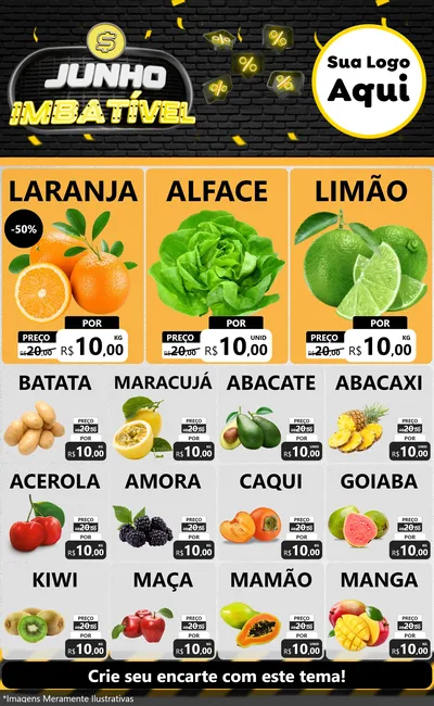 Modelo de Encarte para Encarte Grande com o tema Junho Imbatível para Hortifrúti