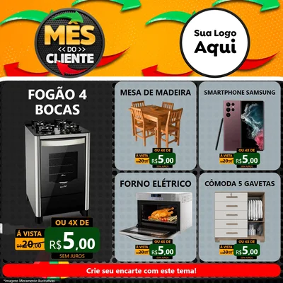 Modelo de Rede Social para Feed Facebook com o tema Mês do Cliente para Móveis e Eletro