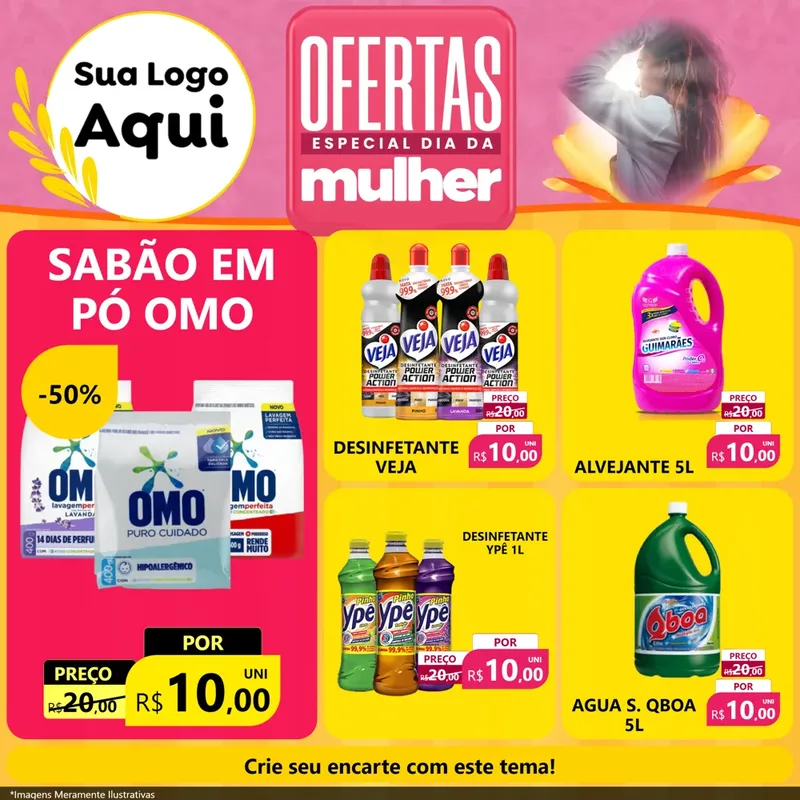 Modelo de Rede Social para Feed Facebook com o tema Ofertas - Especial Dia Das Mulheres para Produtos de Limpeza