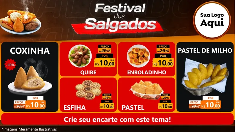 Modelo de TV para TV Horizontal com o tema Festival dos Salgados para Salgadaria
