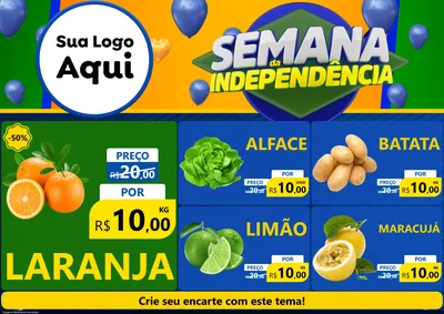 Modelo de Encarte para Encarte A4 Horizontal com o tema Semana da Independência para Hortifrúti