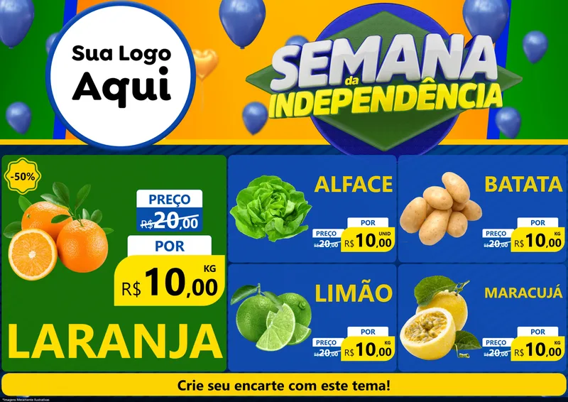Modelo de Encarte para Encarte A4 Horizontal com o tema Semana da Independência para Hortifrúti