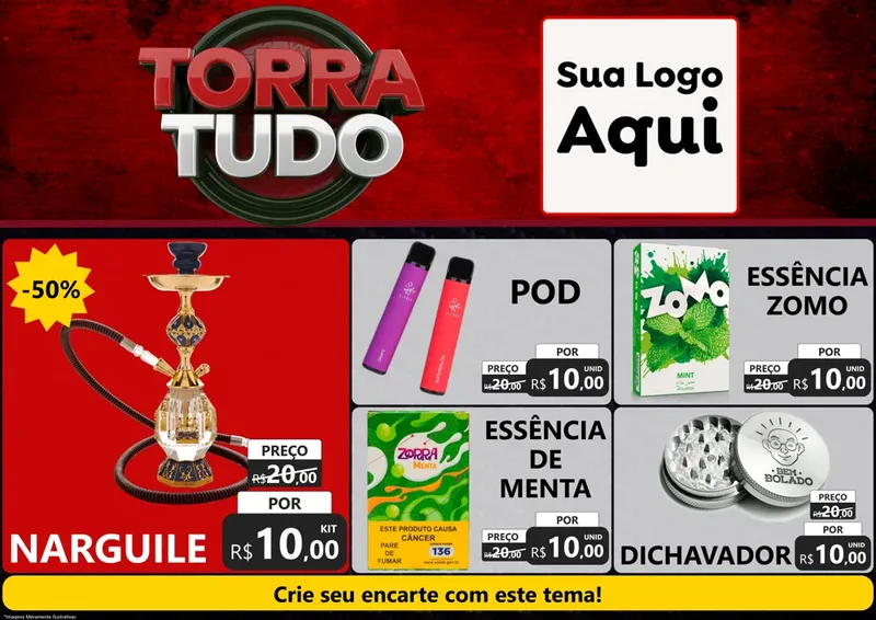 Modelo de Encarte para Encarte A4 Horizontal com o tema Torra Tudo para Tabacaria