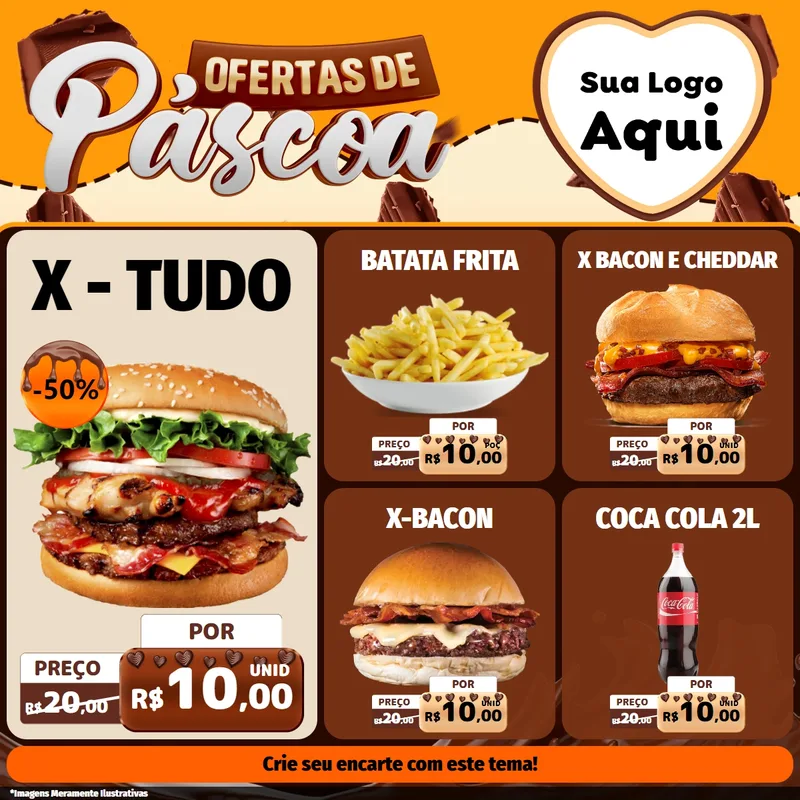 Modelo de Rede Social para Feed Facebook com o tema Ofertas de Páscoa para Hamburgueria
