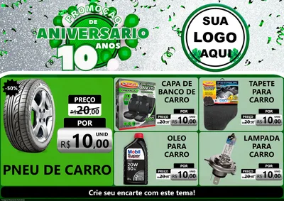Modelo de Encarte para Encarte A4 Horizontal com o tema Promoção de Aniversário - 10 Anos para Auto peças