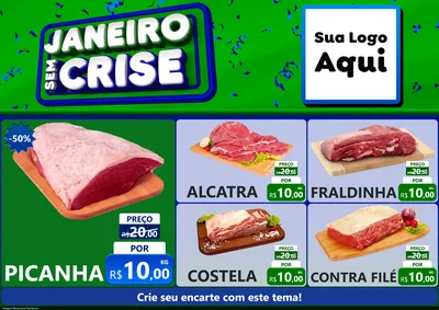 Modelo de Encarte para Encarte A4 Horizontal com o tema Janeiro Sem Crise para Açougue