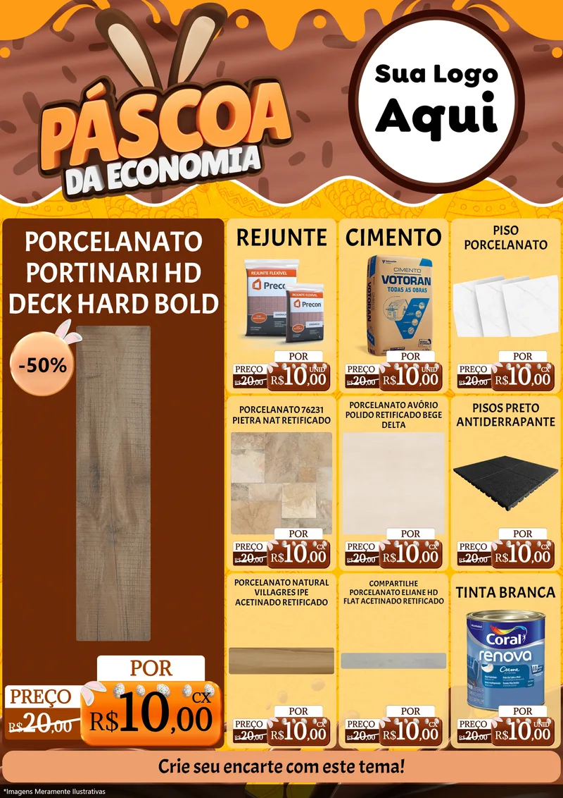 Modelo de Encarte para Encarte A4 Vertical com o tema Páscoa da Economia para Pisos e revestimentos