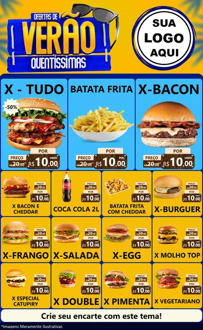 Modelo de Encarte para Encarte Grande com o tema Ofertas de Verão Quentíssimas para Hamburgueria