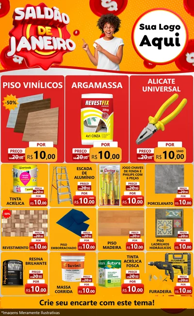 Modelo de Encarte para Encarte Grande com o tema Saldão de Janeiro para Material para Construção