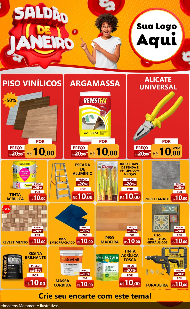Modelo de Encarte para Encarte Grande com o tema Saldão de Janeiro para Material para Construção