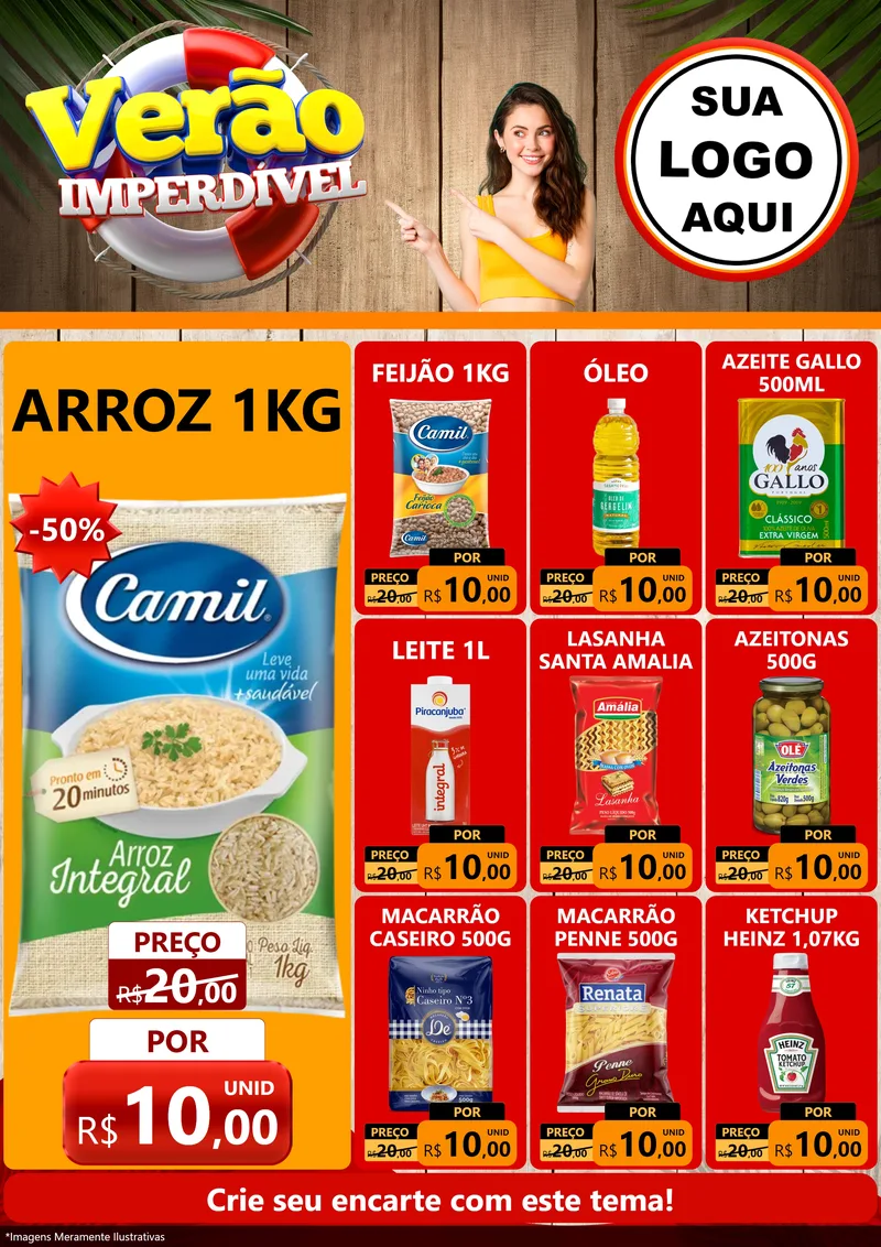 Modelo de Encarte para Encarte A4 Vertical com o tema Verão Imperdível para Supermercado