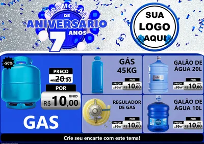 Modelo de Encarte para Encarte A4 Horizontal com o tema Promoção de Aniversário - 7 Anos para Água e gás