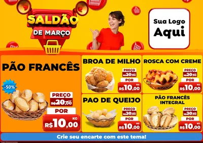 Modelo de Encarte para Encarte A4 Horizontal com o tema Saldão de Março para Padaria
