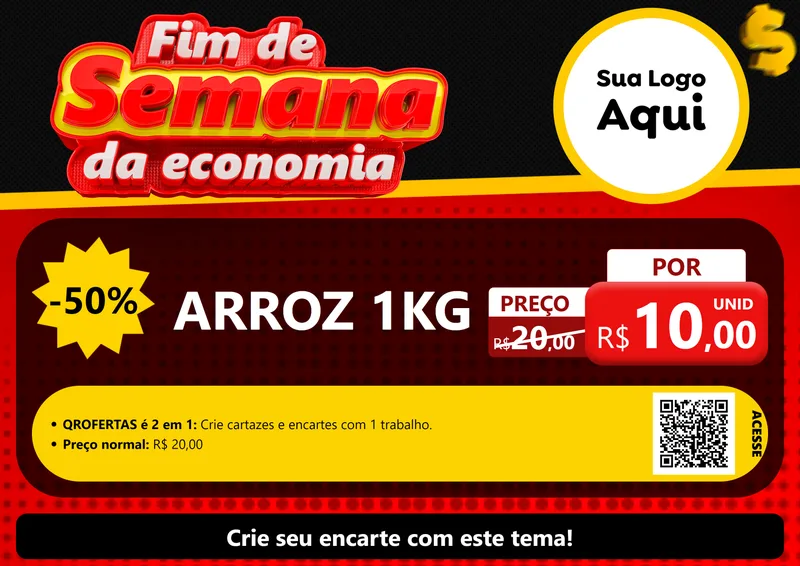 Modelo de Cartaz para Cartaz A4 Horizontal com o tema Fim de Semana da Economia para Supermercado