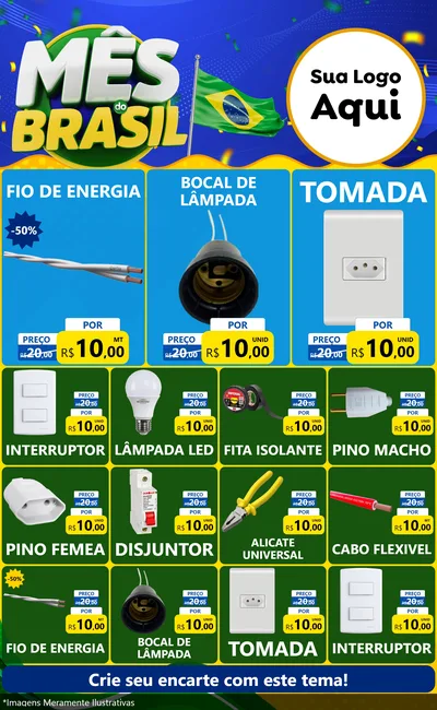 Modelo de Encarte para Encarte Grande com o tema Mês do Brasil para Materiais Elétricos