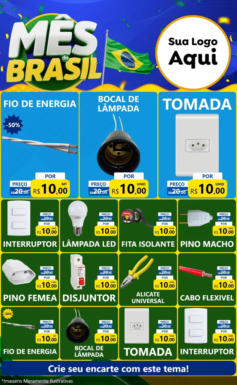 Modelo de Encarte para Encarte Grande com o tema Mês do Brasil para Materiais Elétricos