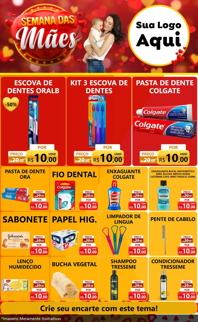Modelo de Encarte para Encarte Grande com o tema Semana das Mães para Higiene Pessoal