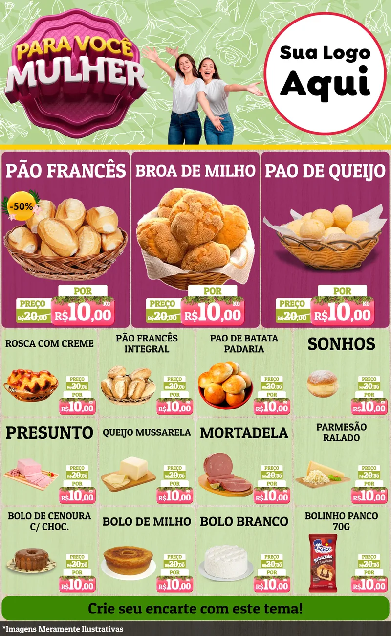 Modelo de Encarte para Encarte Grande com o tema Para Você Mulher para Padaria
