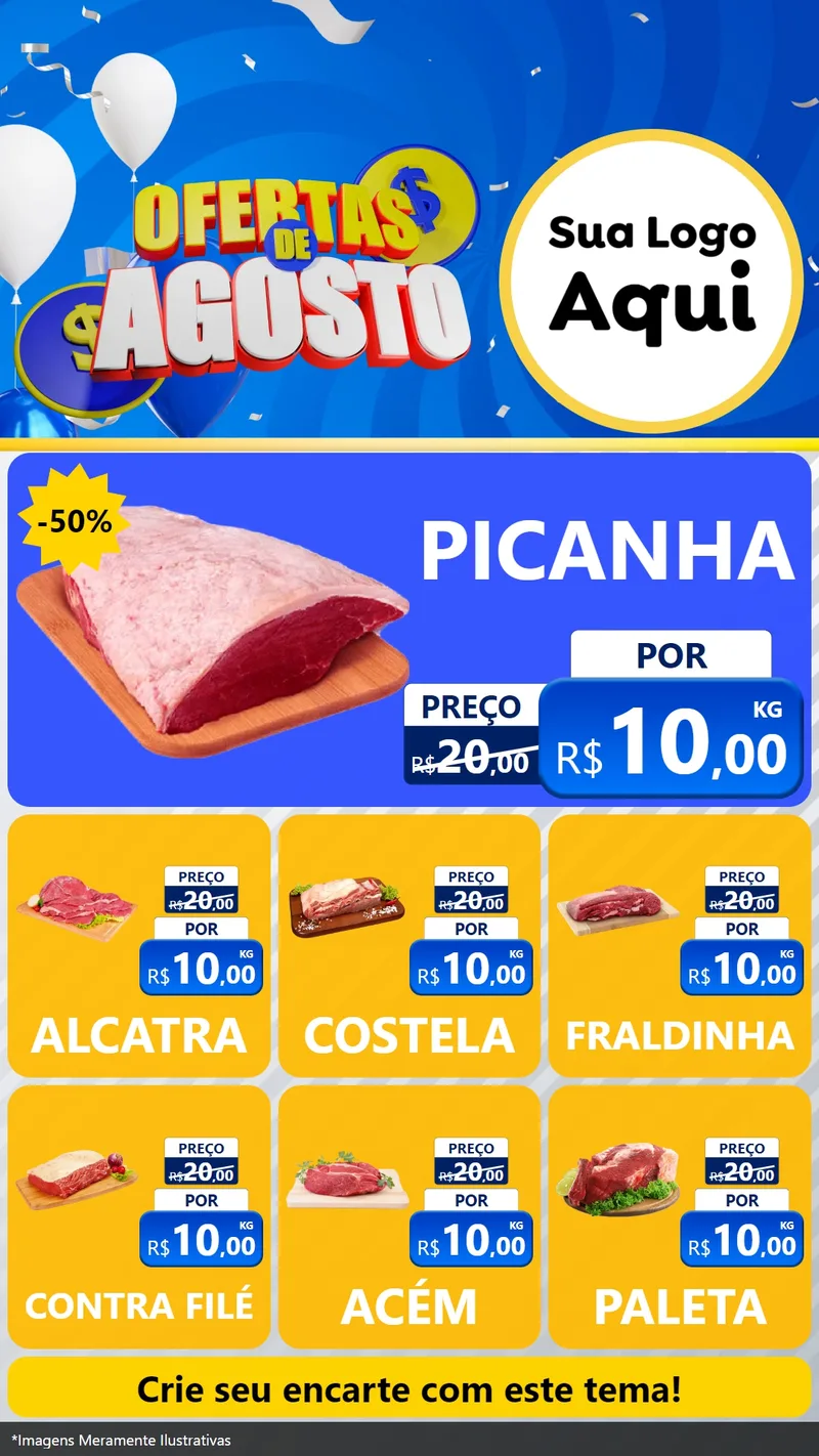 Modelo de Rede Social para Stories com o tema Ofertas de Agosto para Açougue