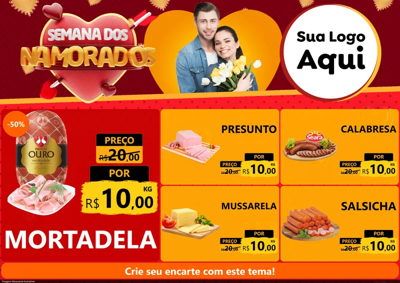 Modelo de Encarte para Encarte A4 Horizontal com o tema Semana dos Namorados para Frios e Laticínios